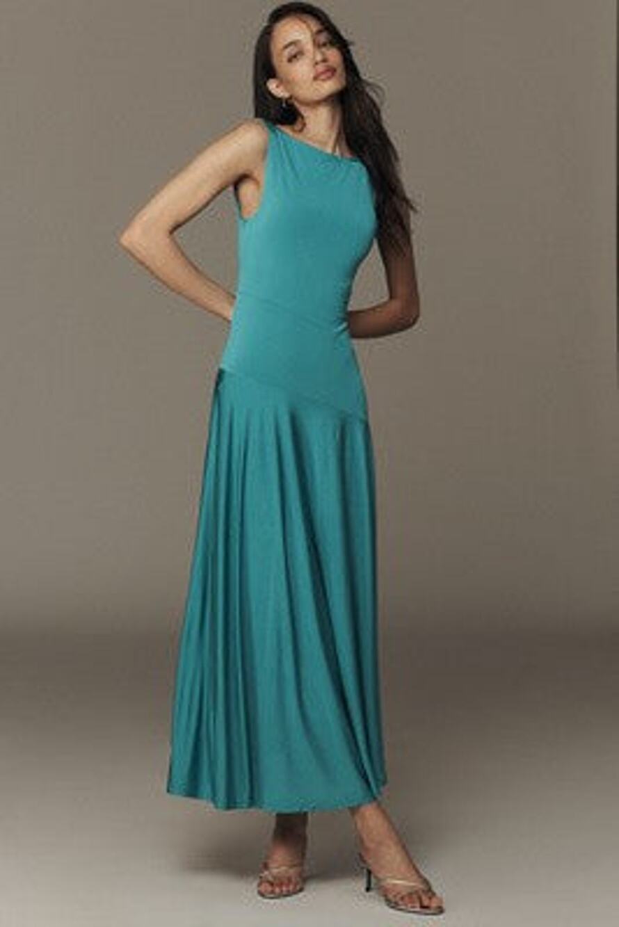 Anthropologie Sleeveless Boatneck Drop-Waist Maxi Dress in Lake Blue - M